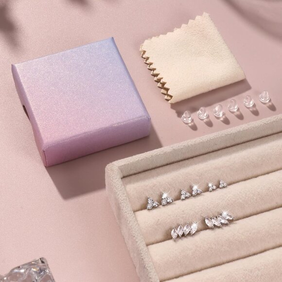 Comfortable Gold Plated Stud Earring Set for Multiple Piercings - Hypoallergenic - Picture 6 of 7